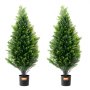 VEVOR Artificial Cedar Topiary Tree, 36 inch Tall (2 Pieces), with Extra Leaves & Pot Faux Evergreen Fake Pine Cypress Trees Plant, UV Rated Artificial Greenery Set for Home Decor Indoor/Outdoor
