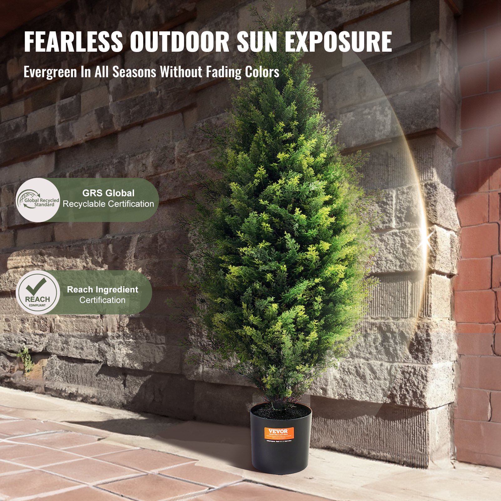 VEVOR Artificial Cedar Topiary Tree, 36 inch Tall (2 Pieces), with Extra Leaves & Pot Faux Evergreen Fake Pine Cypress Trees Plant, UV Rated Artificial Greenery Set for Home Decor Indoor/Outdoor
