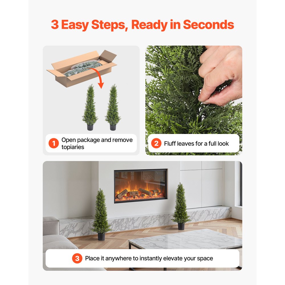 VEVOR Artificial Topiary Cedar Trees, 2 Set 914mm Faux Pine Shrubs Plants, Fake Silk Tree Look Real, Easy Assembly for Decor Front Porch Outdoor Patio Garden Balcony Backyard Indoor Office