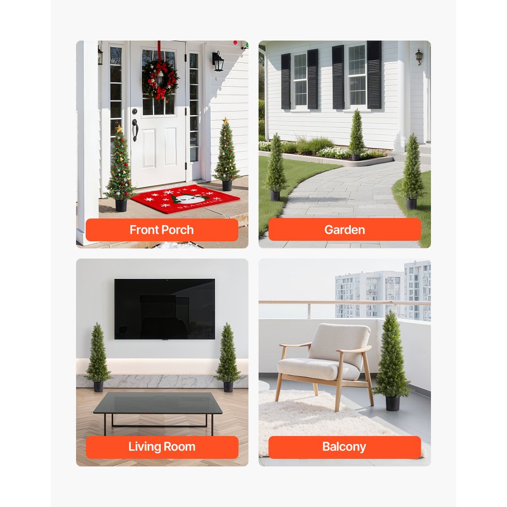 VEVOR Artificial Topiary Cedar Trees, 2 Set 914mm Faux Pine Shrubs Plants, Fake Silk Tree Look Real, Easy Assembly for Decor Front Porch Outdoor Patio Garden Balcony Backyard Indoor Office