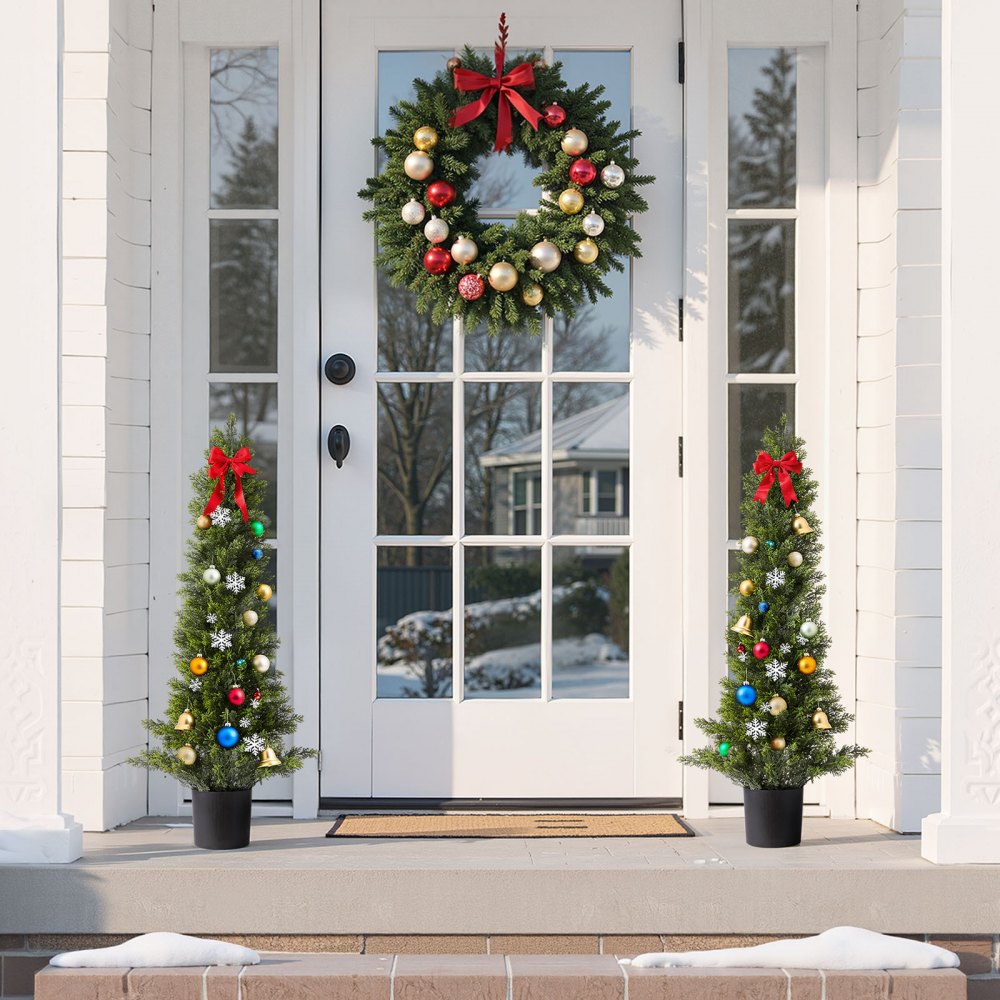 VEVOR Artificial Topiary Cedar Trees, 2 Set 914mm Faux Pine Shrubs Plants, Fake Silk Tree Look Real, Easy Assembly for Decor Front Porch Outdoor Patio Garden Balcony Backyard Indoor Office