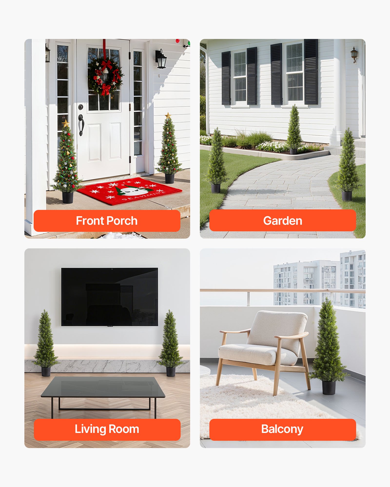 VEVOR Artificial Topiary Cedar Trees, 2 Set 914mm Faux Pine Shrubs Plants, Fake Silk Tree Look Real, Easy Assembly for Decor Front Porch Outdoor Patio Garden Balcony Backyard Indoor Office