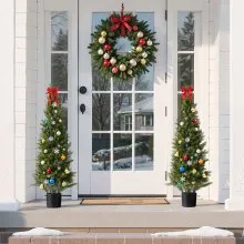 VEVOR Artificial Topiary Cedar Trees, 2 Set 1219mm Faux Pine Shrubs Plants, Fake Silk Tree Look Real, Easy Assembly for Decor Front Porch Outdoor Patio Garden Balcony Backyard Indoor Office