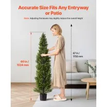 VEVOR Artificial Topiary Cedar Trees, 2 Set 1524mm Faux Pine Shrubs Plants, Fake Silk Tree Look Real, Easy Assembly for Decor Front Porch Outdoor Patio Garden Balcony Backyard Indoor Office