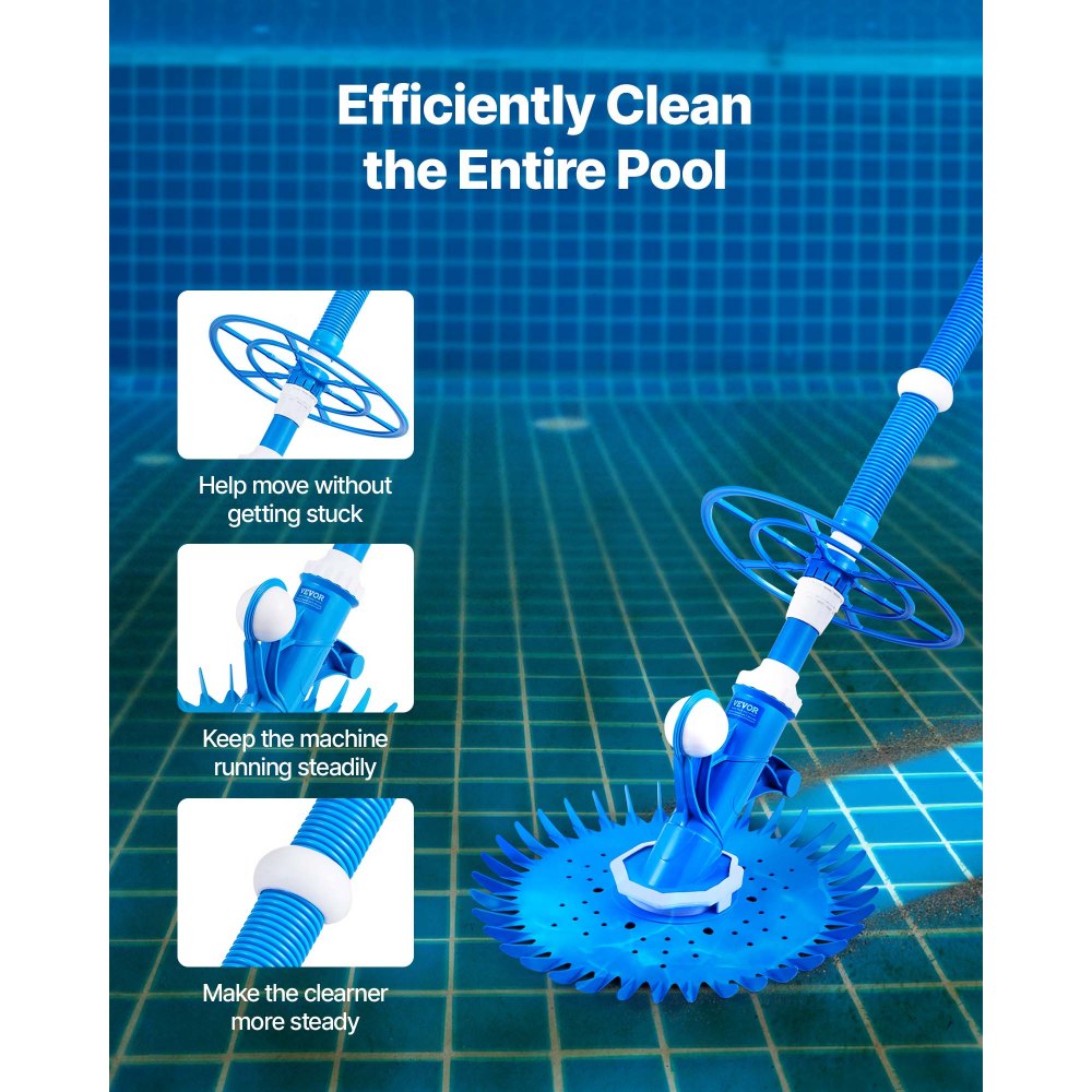 VEVOR Suction Pool Cleaner, Automatic Pool Vacuum Cleaner, Suction Side Automatic Pool Cleaner, Suction Vacuum Pool Sweeper with 12 Hoses, for In-ground and Above-ground Pool Up to 609.6 x 1066.8 cm