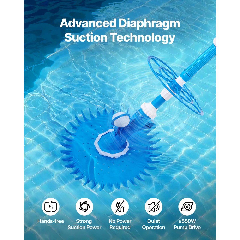 VEVOR Suction Pool Cleaner, Automatic Pool Vacuum Cleaner, Suction Side Automatic Pool Cleaner, Suction Vacuum Pool Sweeper with 12 Hoses, for In-ground and Above-ground Pool Up to 609.6 x 1066.8 cm