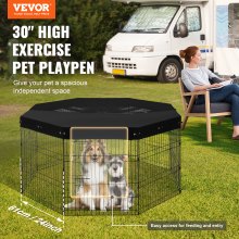 Dog Playpen 8 Panels Foldable Metal Dog Exercise Pen with Top Cover 30"H