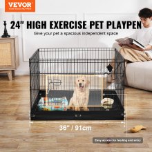 VEVOR Dog Playpen 4 Panels Foldable Metal Dog Exercise Pen with Bottom Pad 36 in