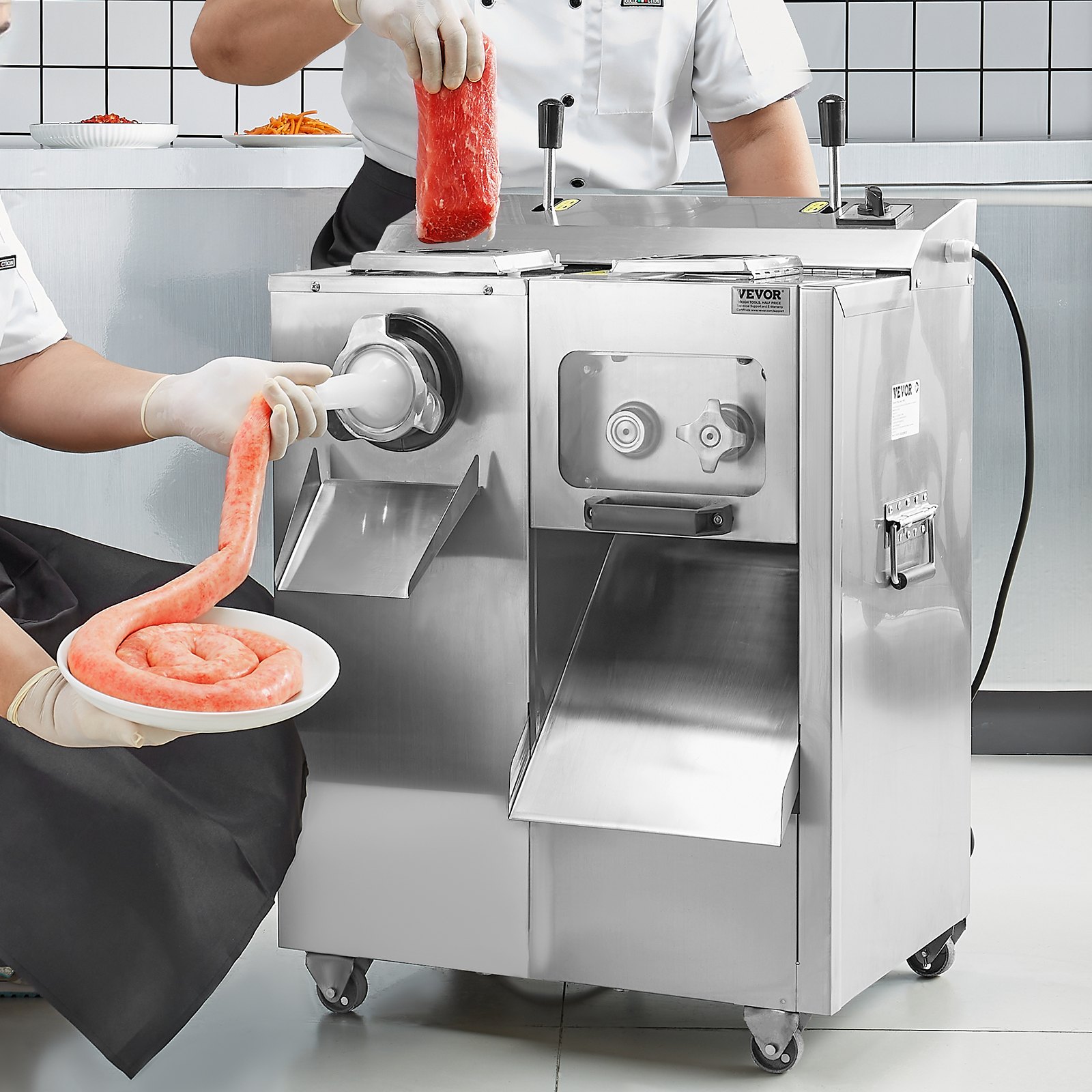 VEVOR Meat Grinder, 14 Lbs/Min Electric Meat Grinder, Slicer, Sausage Stuffer with Blade, Grinding Plate, Sausage Maker, Stainless Steel Meat Mincer Cabinet for Slice Shred Dice, Restaurant Butcher