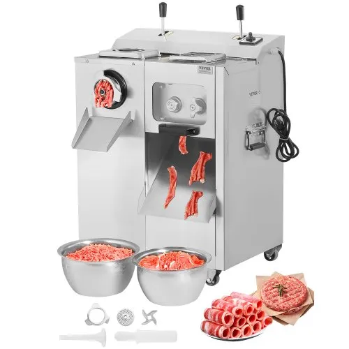VEVOR Meat Grinder, 6.35 kg/Min Electric Meat Grinder, Slicer, Sausage Stuffer with Blade, Grinding Plate, Sausage Maker, Stainless Steel Meat Mincer Cabinet for Slice Shred Dice, Restaurant Butcher
