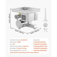 Commercial Electric Meat Grinder Slicer 11 Lbs/Min Sausage Stuffer Maker Kitchen
