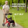 VEVOR Folding Rollator Walker för seniorer och vuxna, lätt rullstol i aluminium med sits och justerbart handtag, 4-hjulig utomhusrullator med rymlig förvaringsväska, kapacitet 300 LBS