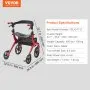 VEVOR Folding Rollator Walker for Seniors and Adults, Lightweight Aluminum Rolling Walker with Seat and Adjustable Handle, 4-Wheel Outdoor Mobility Walker with Spacious Storage Bag, 300LBS Capacity
