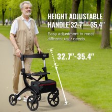 VEVOR Folding Rollator Walker for Seniors and Adults, Lightweight Aluminum Rolling Walker with Seat and Adjustable Handle, 4-Wheel Outdoor Mobility Walker with Spacious Storage Bag, 300LBS Capacity