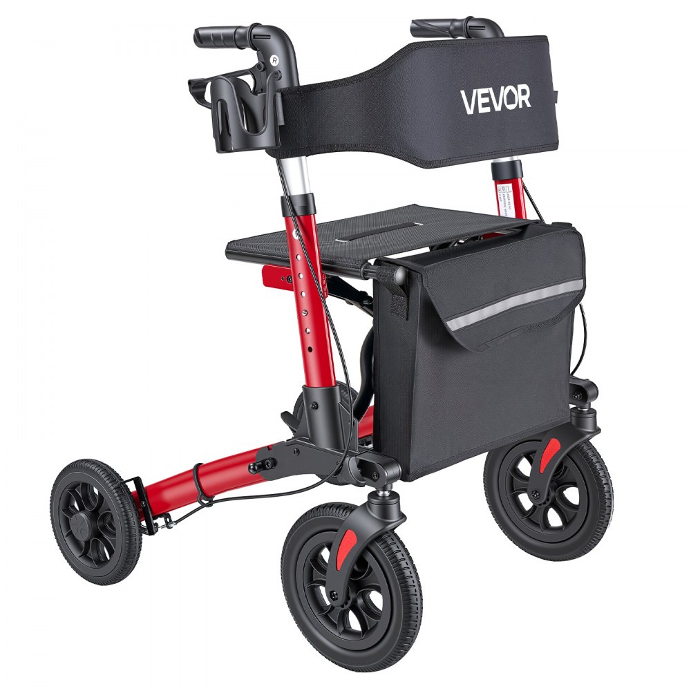VEVOR Rollator Walker with Seat for Seniors, Ultra Compact 3-Fold Rolling Walker, Lightweight Aluminum Mobility Walking Aid with PU Solid Wheels, Adjustable Handle, Cup & Cane Holder - Supports 136kg
