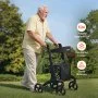 VEVOR Rollator Walker with Seat for Seniors, Foldable Lightweight Rolling Walker, Carbon Fiber Mobility Walking Aid with 8" Solid PVC Wheels and Adjustable Handle - Supports up to 136kg