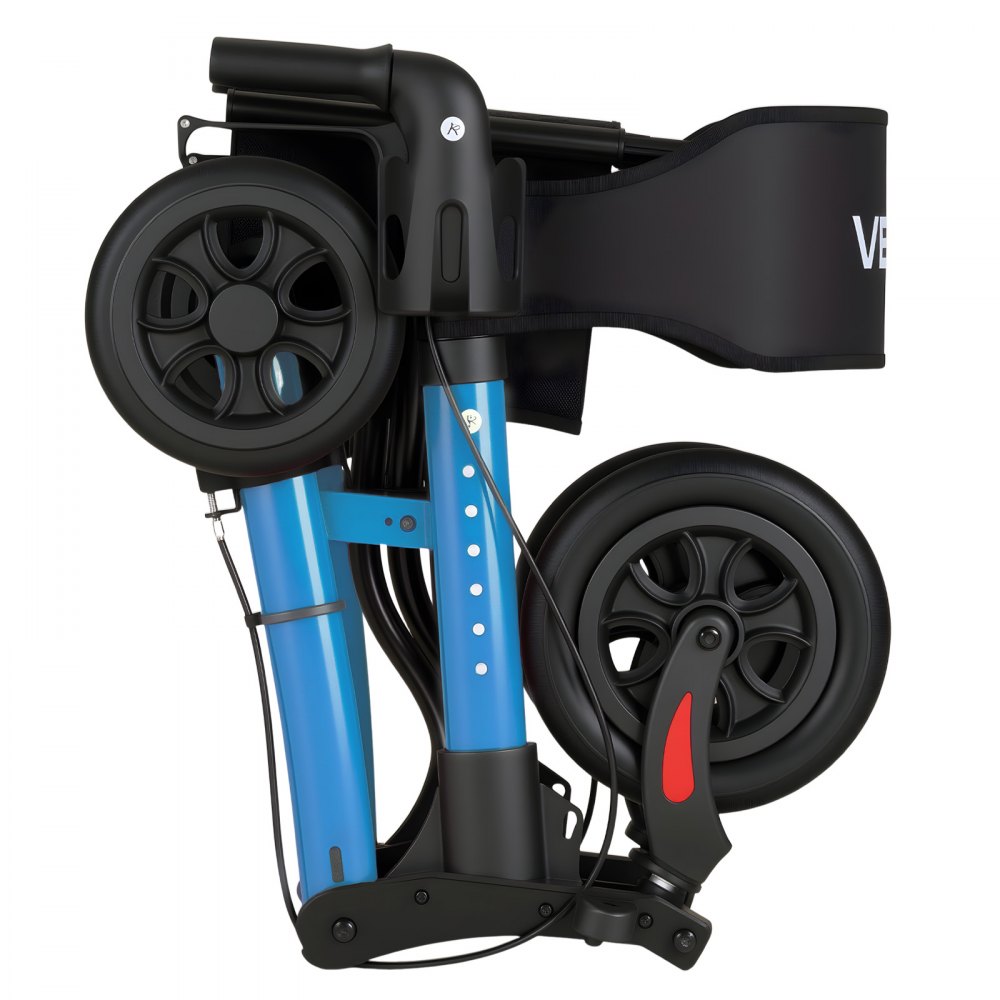 VEVOR Rollator Walker with Seat for Seniors, Ultra Compact 3-Fold Rolling Walker, Lightweight Aluminum Mobility Walking Aid with PU Solid Wheels, Adjustable Handle, Cup & Cane Holder - Supports 136kg