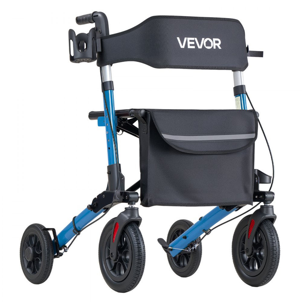 VEVOR Rollator Walker with Seat for Seniors, Ultra Compact 3-Fold Rolling Walker, Lightweight Aluminum Mobility Walking Aid with PU Solid Wheels, Adjustable Handle, Cup & Cane Holder - Supports 136kg
