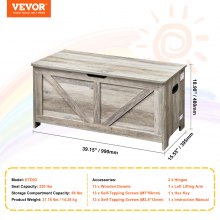 VEVOR Kids Toy Storage Bench Wooden Toy Box Chest 38.98 x 15.55 x 18.9 in Gray