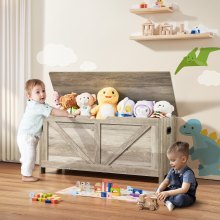 VEVOR Wooden Toy Chest for Kids, Toddler Toy Storage Box with Flip-Top Lid and Safety Hinge, 38.98 x 15.55 x 18.9 Large Kids Storage Bench for Playroom, Bedroom, Living Room or Entryway, Gray