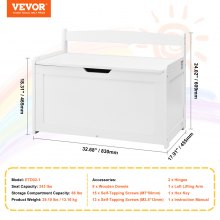 VEVOR Wooden Toy Chest for Kids, Toddler Toy Storage Box with Flip-Top Lid and Safety Hinge, 32.68 x 17.91 x 24.02 Large Kids Storage Bench for Playroom, Bedroom, Living Room or Entryway, White