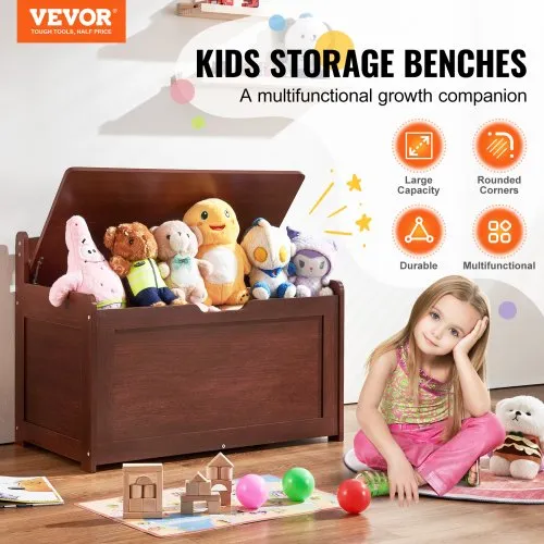 VEVOR Wooden Toy Chest For Kids - Large Storage Bench With Safety Hinge & Flip-Top Lid