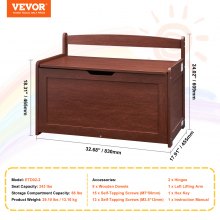 VEVOR Wooden Toy Chest for Kids, Toddler Toy Storage Box with Flip-Top Lid and Safety Hinge, 32.68 x 17.91 x 24.02 Large Kids Storage Bench for Playroom, Bedroom, Living Room or Entryway, Cherry