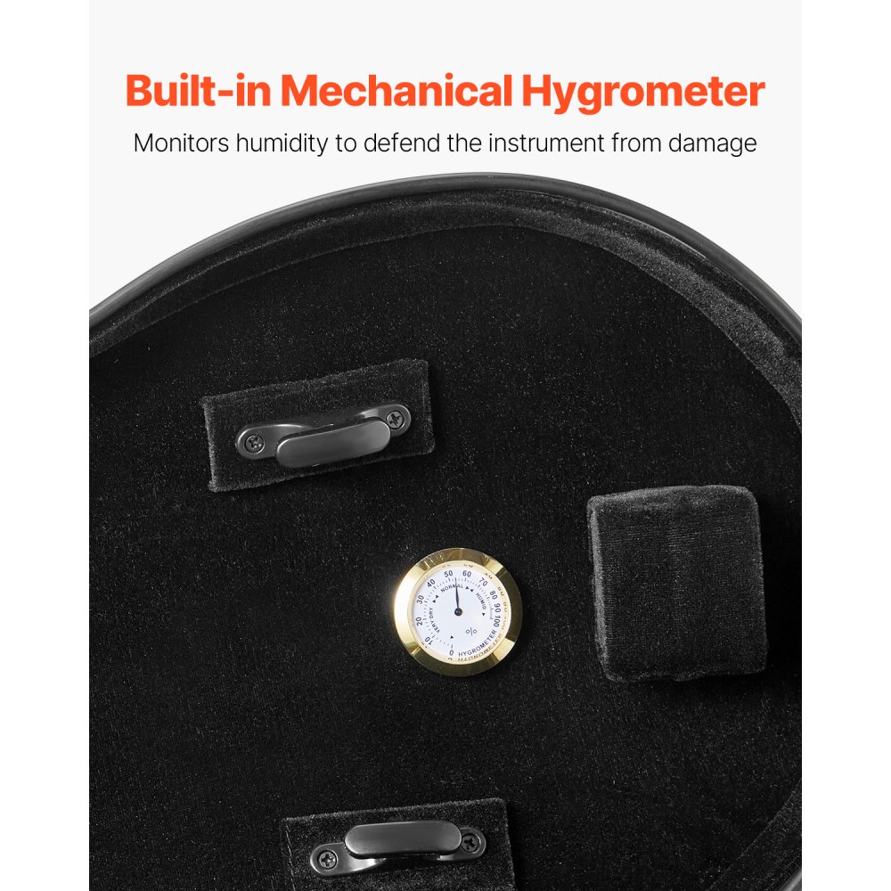 VEVOR 4/4 Full Size Violin Case, Built-in Hygrometer, Lightweight Portable Travel Carrying Bag, with Plush Lining, Dual Shoulder Straps, Anti-Scratch, Professional Triangular Shape, for Violin, Black