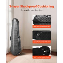 Portable Composite Carbon Fiber 4/4 Full Size Violin Case Black Carrying Bag