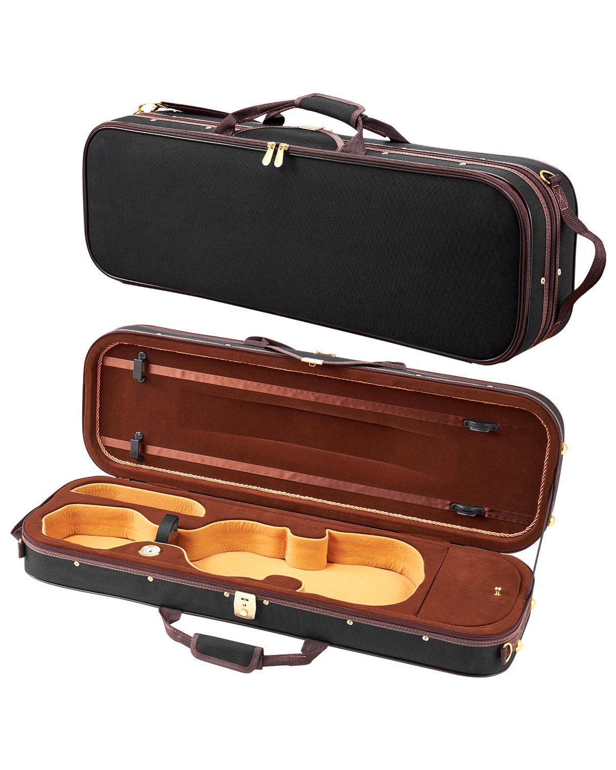 VEVOR 4/4 Full Size Violin Case, Built-in Hygrometer, Lightweight Portable Travel Carrying Bag, with Plush Lining, Shoulder Straps, Anti-Scratch, Professional Oblong Shape, for Violin, Black
