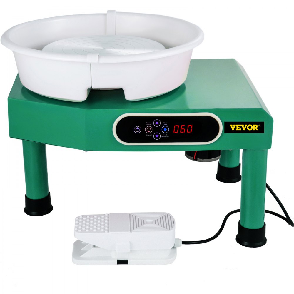 VEVOR Pottery Wheel 9.8\" LCD Touch Screen Pottery Wheel Forming Machine,350W Electric DIY Clay Sculpting Tools with Foot Pedal & Detachable ABS Basin for Adults and Beginners Art Craft (Green)