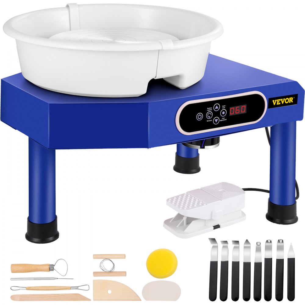 VEVOR Pottery Wheel Ceramic Forming Machine, 9.8" LCD Touch Screen Clay Wheel, 350W Electric DIY Clay  Sculpting Tools with Foot Pedal & Detachable ABS Basin for Adults and Beginners Art Craft Blue