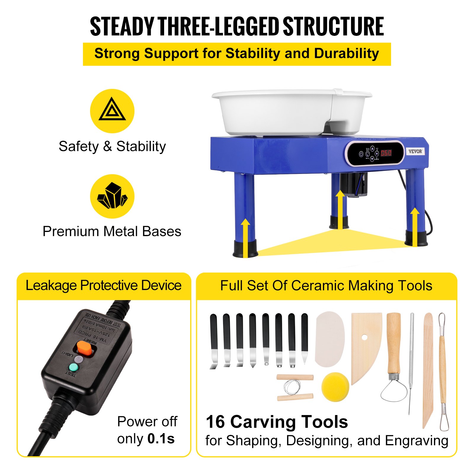 VEVOR Pottery Wheel Ceramic Forming Machine, 9.8" LCD Touch Screen Clay Wheel, 350W Electric DIY Clay Sculpting Tools with Foot Pedal & Detachable ABS Basin for Adults and Beginners Art Craft (Blue)