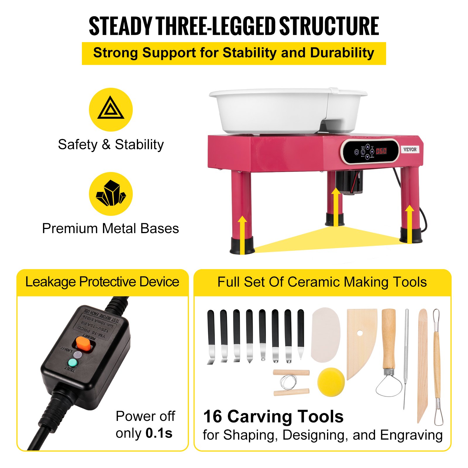 VEVOR Pottery Wheel Ceramic Forming Machine, 9.8" LCD Touch Screen Clay Wheel, 350W Electric DIY Clay Sculpting Tools with Foot Pedal & Detachable ABS Basin for Adults and Beginners Art Craft (Pink)