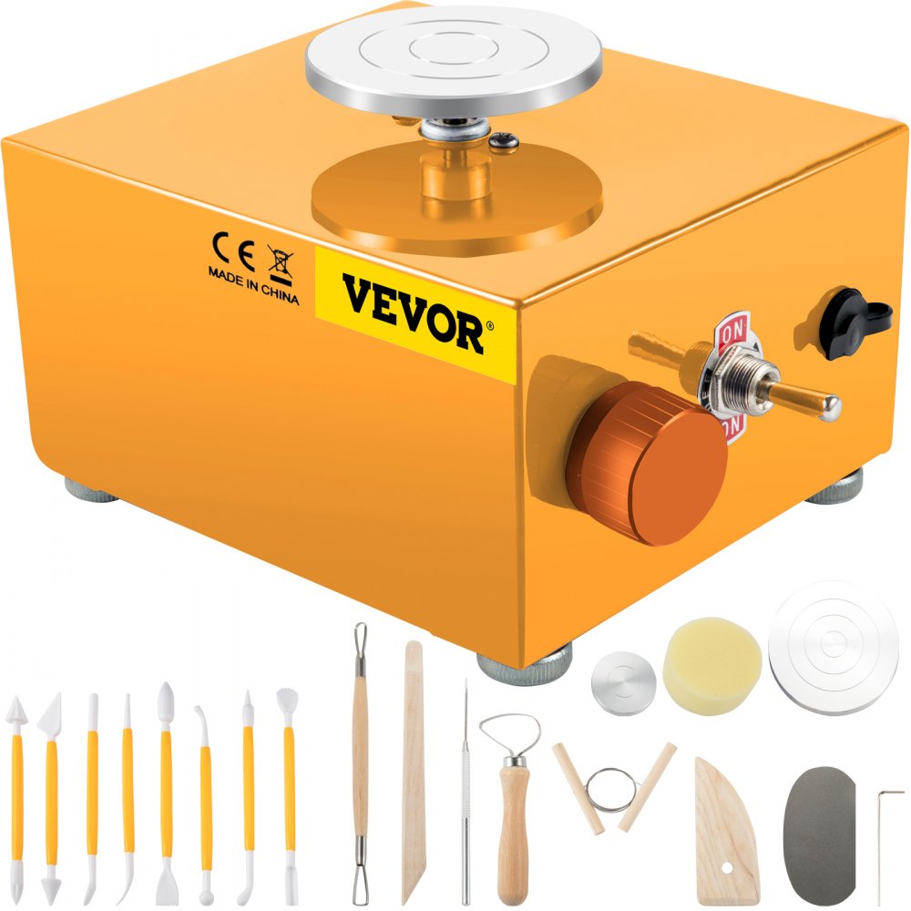 VEVOR Mini torno de cerámica de 30 W, máquina de arcilla de velocidad ajustable, kits de escultura eléctrica con 3 bandejas giratorias y 16 herramientas para arte, manualidades, moldeo, regalo y bricolaje en el hogar