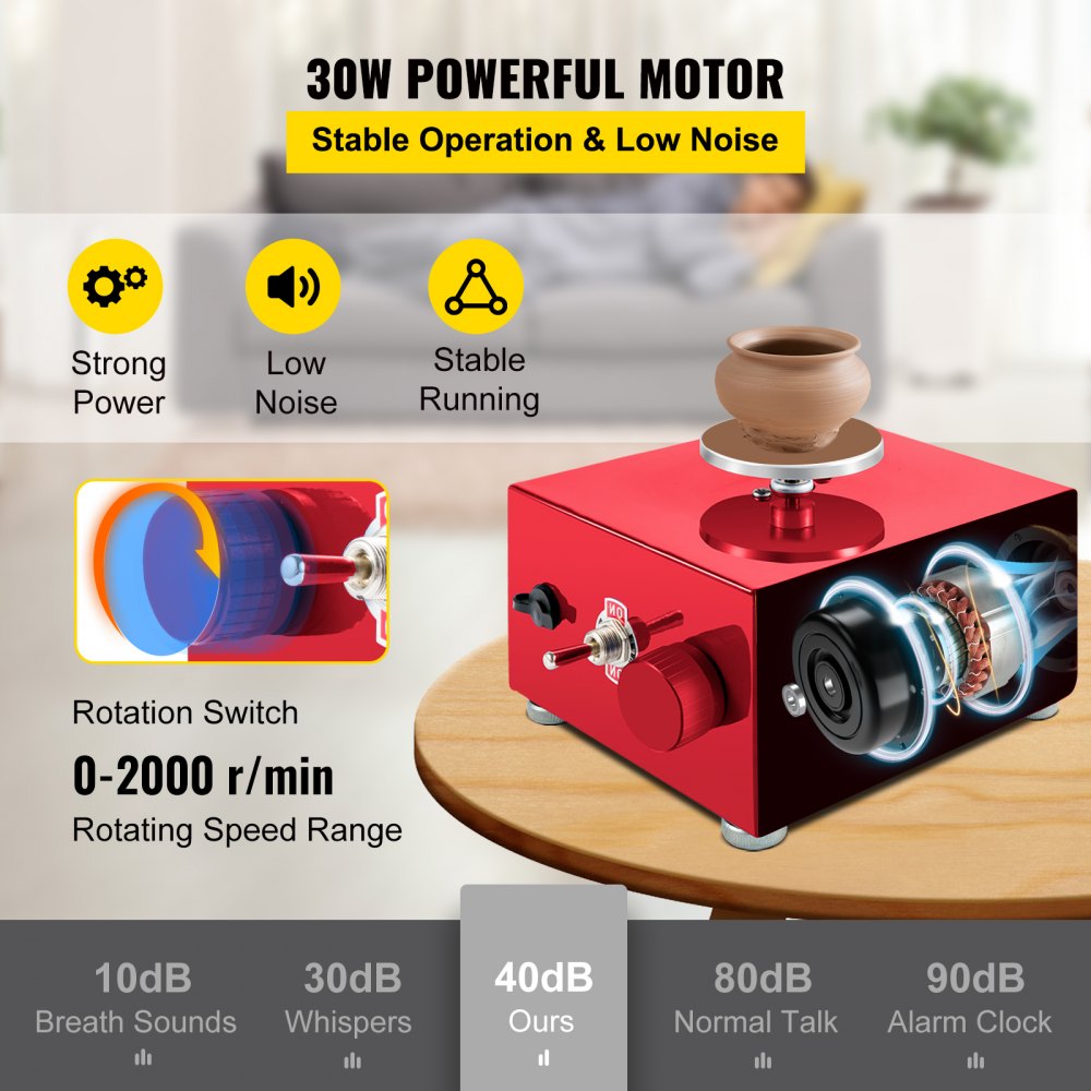 VEVOR Mini Pottery Wheel 30W Ceramic Wheel Adjustable Speed Clay Machines Electric Sculpting Kits with 3 Turntables Trays and 16pcs Tools for Art Craft Work Molding Gift and Home DIY