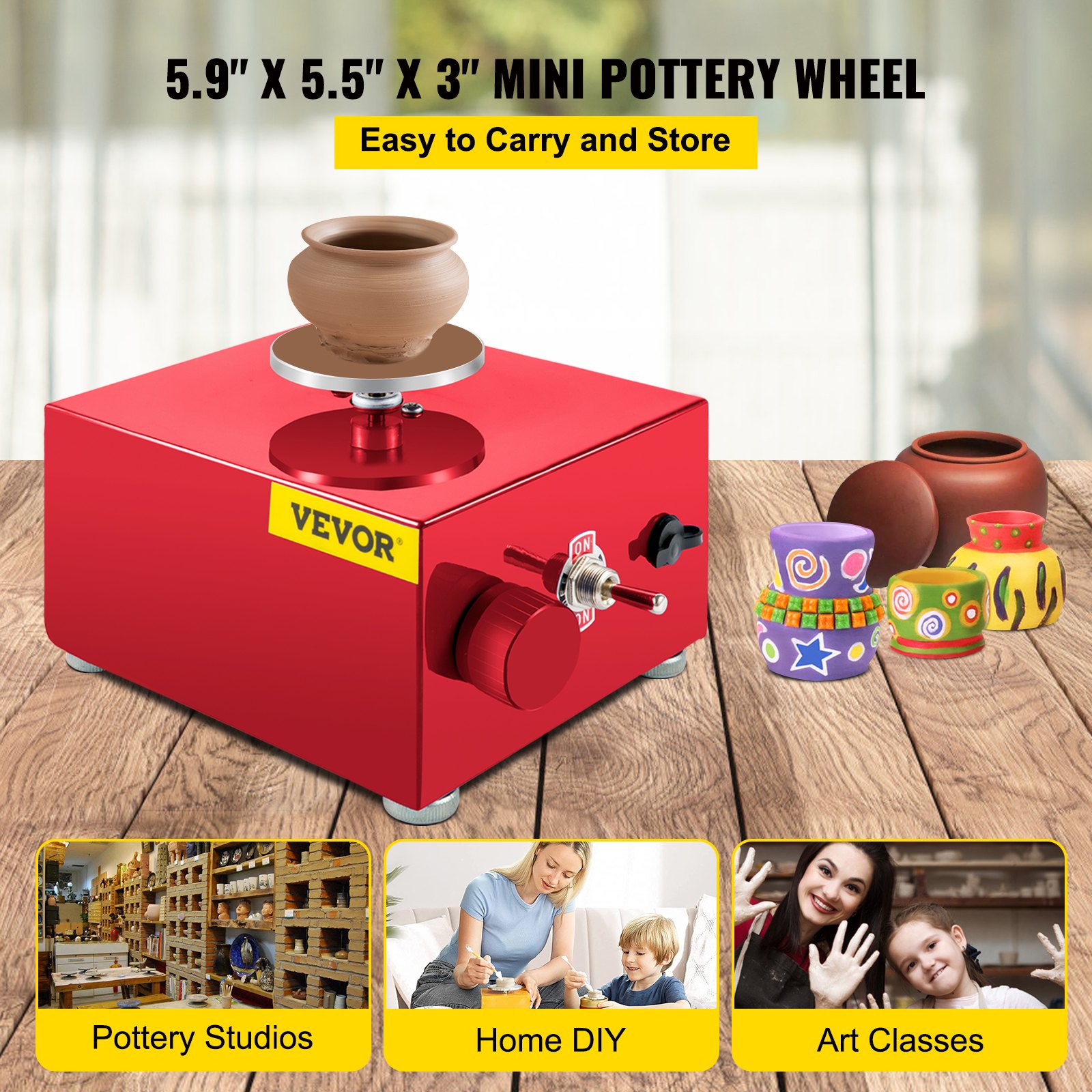 VEVOR Mini Pottery Wheel, 30W 0-2000 RPM Ceramic Wheel, Adjustable Speed DIY Clay Machines, Electric Sculpting Kits with 3 Turntables Trays and 16pcs Tools for Art Craft Work Molding Gift and Home DIY