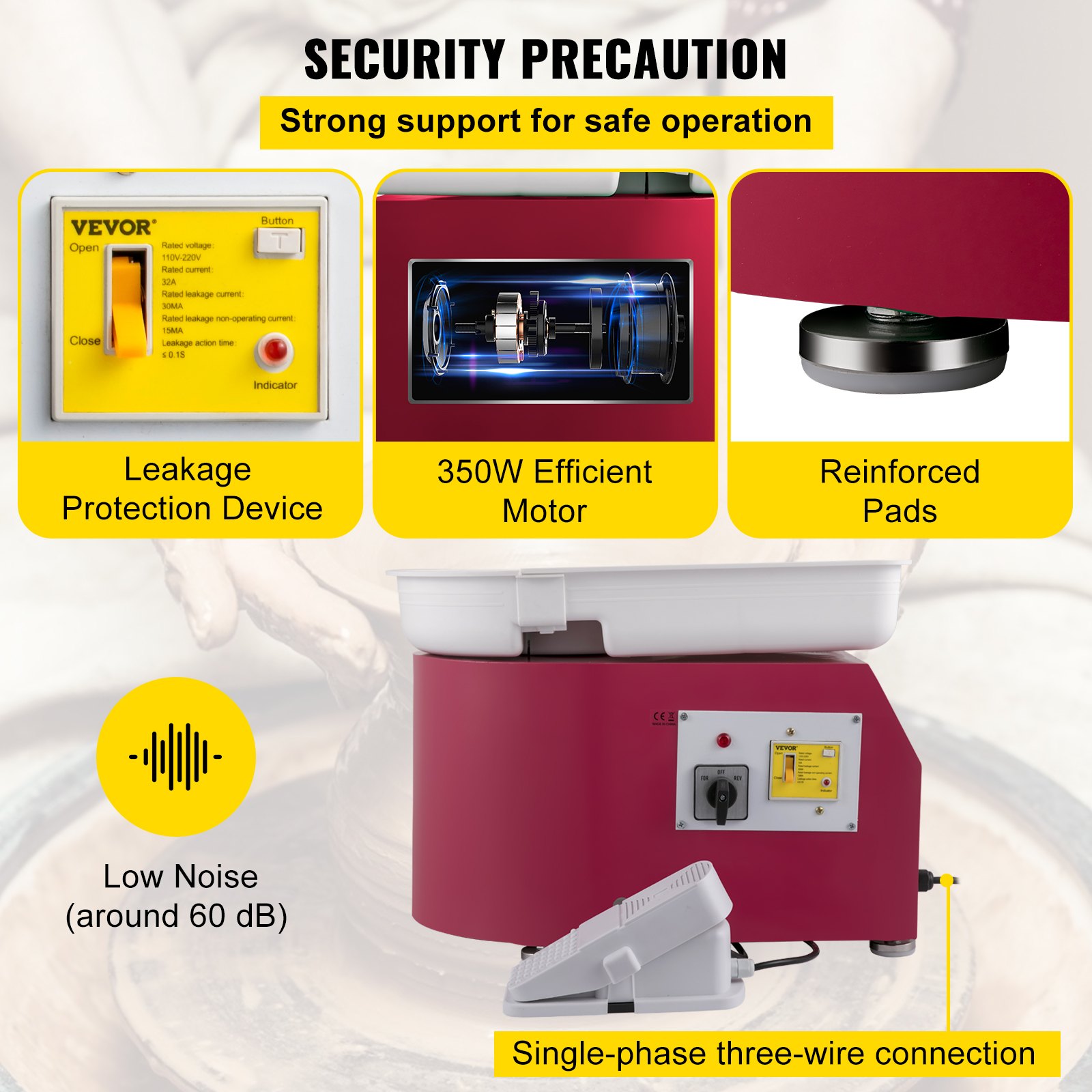 VEVOR Pottery Wheel 11in 0-300 RPM Ceramic Wheel, 350W Adjustable Speed Forming Machine with Sculpting Tools and Apron, Detachable Basin Foot Pedal Control for Art Craft Work and Home DIY Pink