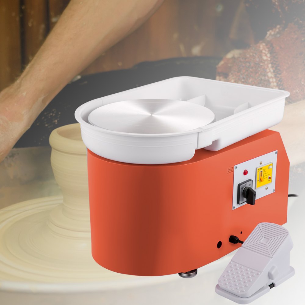 VEVOR Pottery Wheel 28cm Pottery Forming Machine with Detachable Basin Foot Pedal Control 350W Art Craft DIY Clay Tool for Art Craft Work and Home DIY Orange, 18 Piece