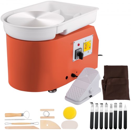 VEVOR Pottery Wheel 11in 0-300 RPM Ceramic Wheel, 350W Adjustable Speed Forming Machine with Sculpting Tools and Apron, Detachable Basin Foot Pedal Control for Art Craft Work and Home DIY Orange