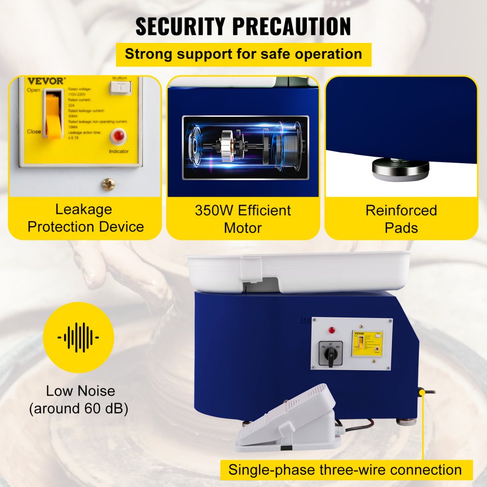 VEVOR Pottery Wheel 27.9 cm 0-300 RPM Ceramic Wheel, 350W Adjustable Speed Forming Machine with Sculpting Tools and Apron, Detachable Basin Foot Pedal Control for Art Craft Work and Home DIY Blue