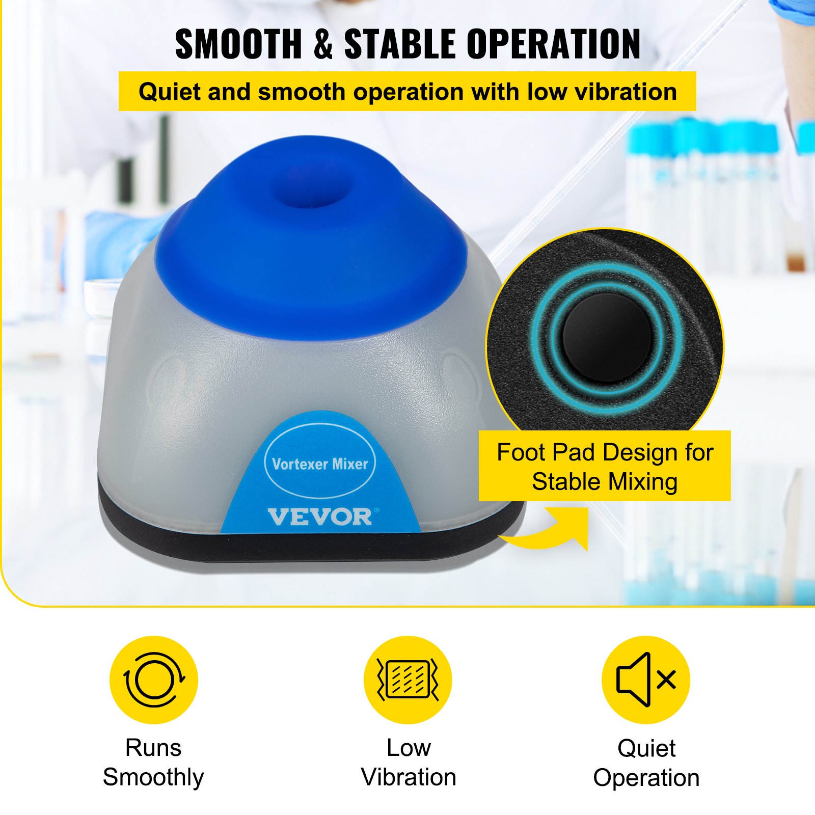 VEVOR Vortex Mixer, 3000RPM Mini Vortex Mixer Shaker, Touch Function Scientific Lab Vortex Shaker, Mix Up to 50ML, 6mm Orbital Diameter for Test Tube, Nail Polish, Eyelash Adhesives, Paint