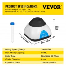 VEVOR Vortex Mixer, 3000RPM Mini Vortex Mixer Shaker, Touch Function Scientific Lab Shaker Vortex, Mix έως 50ML, τροχιακή διάμετρος 6mm για δοκιμαστικό σωλήνα, μελάνι τατουάζ, βερνίκι νυχιών, κόλλες βλεφαρίδων, βαφή
