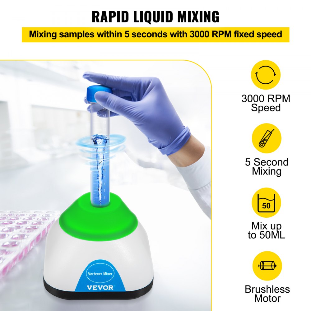 VEVOR Vortex Mixer, 3000RPM Mini Vortex Mixer Shaker, Touch Function Scientific Lab Vortex Shaker, Mix Up to 50ML, 6mm Orbital Diameter for Test Tube, Nail Polish, Eyelash Adhesives, Paint