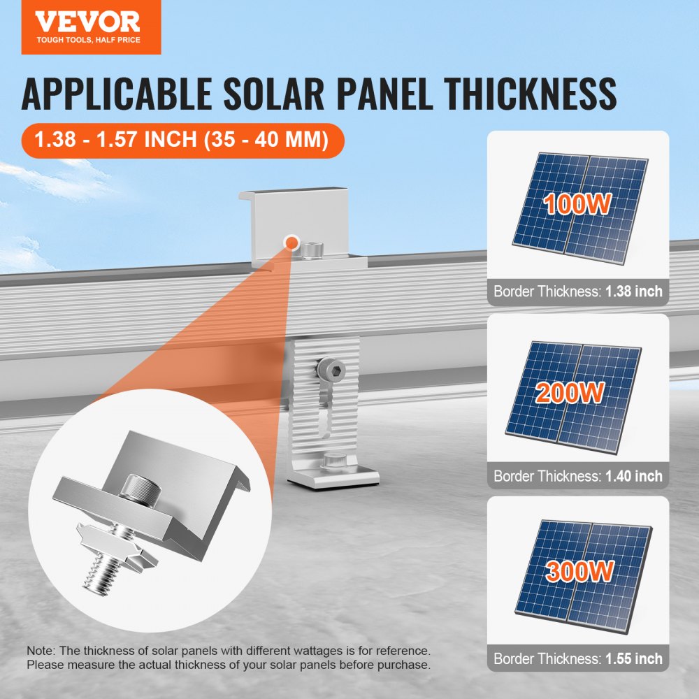 VEVOR Solar Panel Mounting Brackets, Solar Panel Mount Kit with 10 x 4" Mini Rails, 4 End Clamps and 6 Mild Clamps, Solar Panel Mount Brackets for Metal Roof, Concrete Roof, Wood Roof, Tile Roof