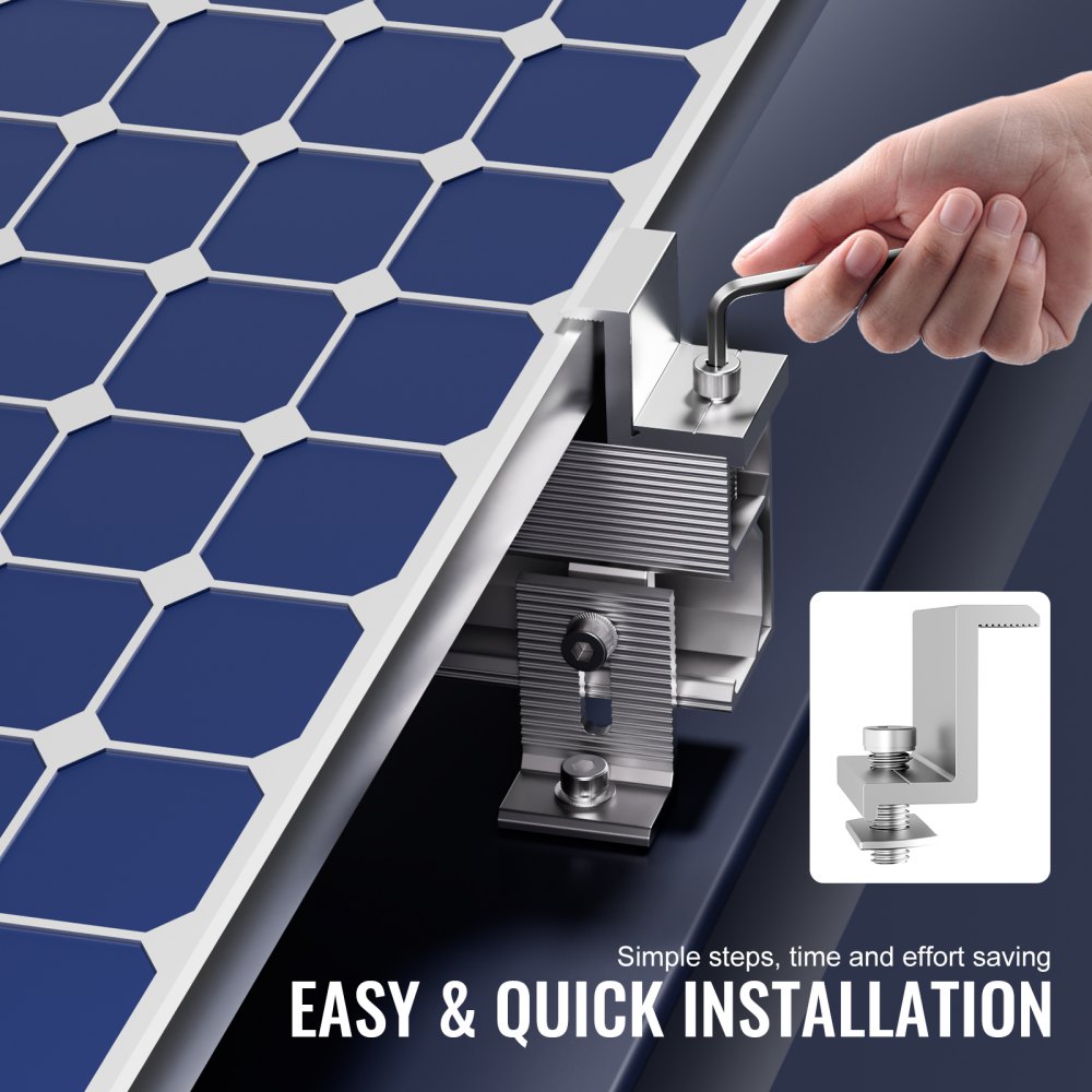 VEVOR Solar Panel Mounting Brackets, Solar Panel Mount Kit with 4 x 30" Aluminum Rails, 4 End Clamps and 2 Mild Clamps, Solar Panel Mount Brackets for Metal Roof, Concrete Roof, Wood Roof, Tile Roof
