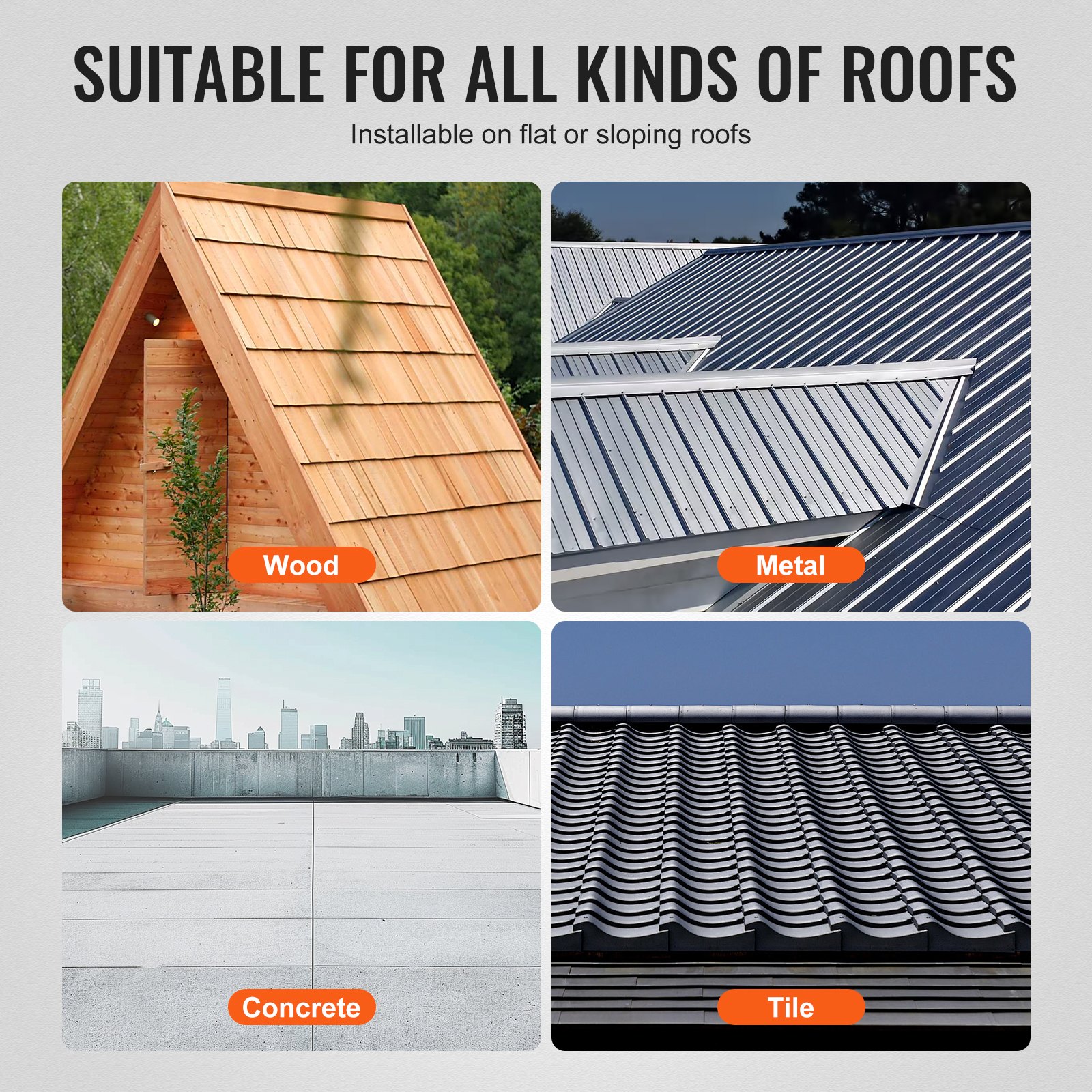 VEVOR Solar Panel Mounting Brackets, Solar Panel Mount Kit with 4 x 30" Aluminum Rails, 4 End Clamps and 2 Mild Clamps, Solar Panel Mount Brackets for Metal Roof, Concrete Roof, Wood Roof, Tile Roof