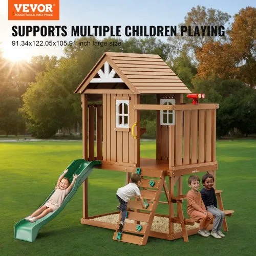 VEVOR Outdoor Wooden Playhouse, Modern Cedar Playhouse for Age 2-8