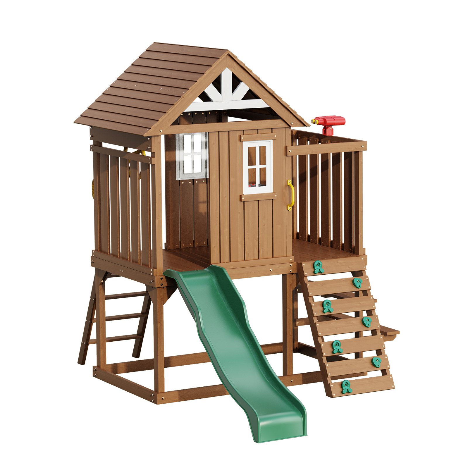 VEVOR Outdoor Wooden Playhouse Kids Garden Game Cottage with Slide Ladder Window