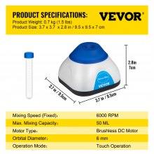 VEVOR Mini mezclador Vortex, agitador mezclador Vortex de laboratorio, 6000RPM, 50ML para tinta de pintura de laboratorio